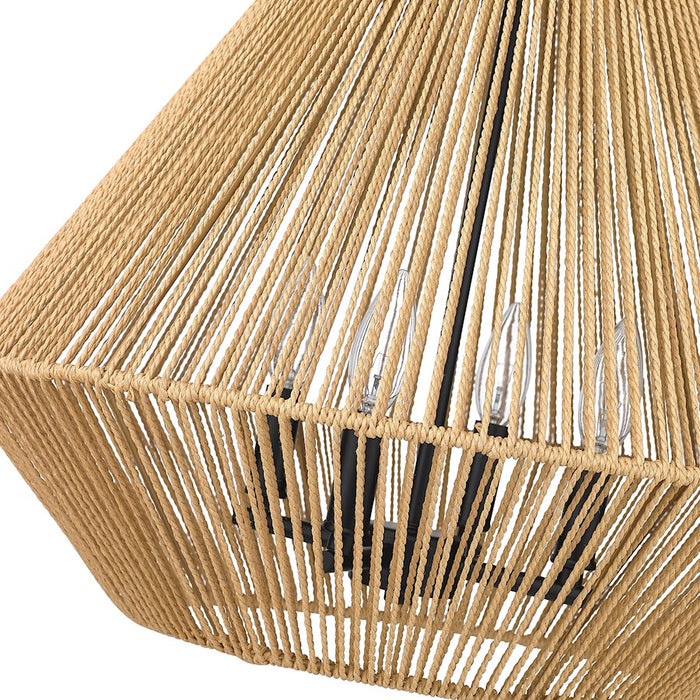 Golden Lighting Valentina 4 Light Pendant, Black/Natural Rope