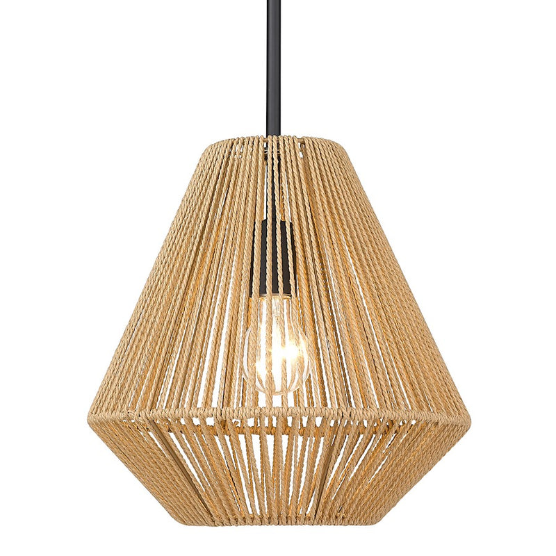 Golden Lighting Valentina 1 Light Pendant, Black/Natural Rope