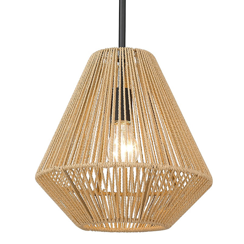 Golden Lighting Valentina 1 Light Pendant, Black/Natural Rope