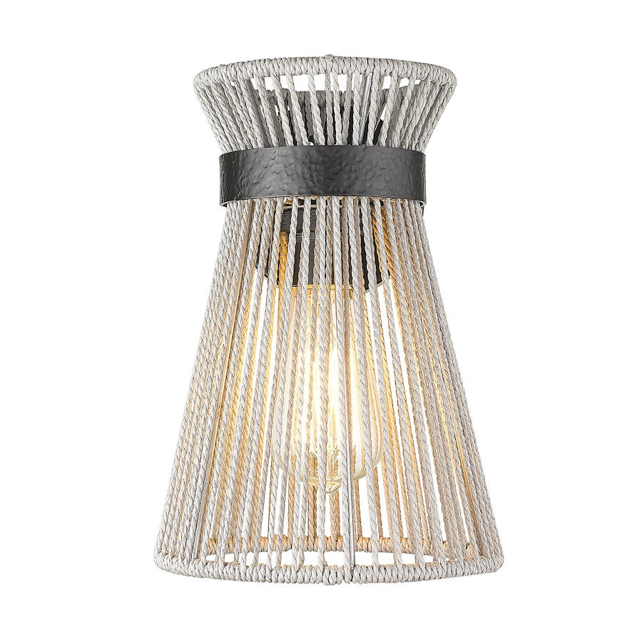 Golden Lighting Avon Wall Sconce, Black/Bleached Raphia