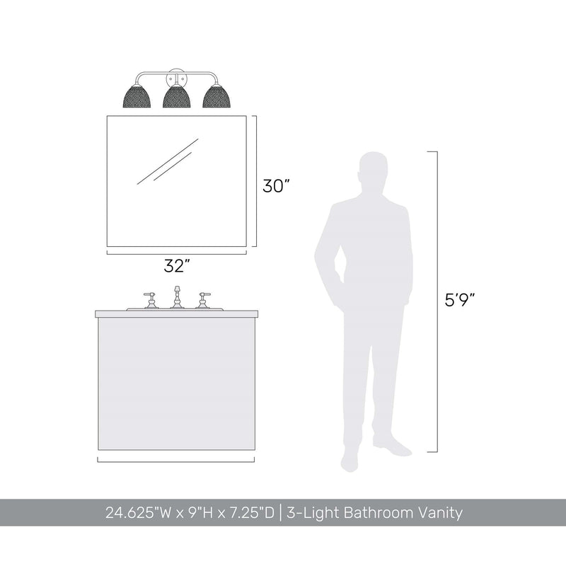 Golden Lighting Shepard 25in 3-Light Vanity Light | Farmhouse Modern Brass and Modern Brass Steel | Bathroom & Entryway | Model 6950-BA3 MBS-MBS