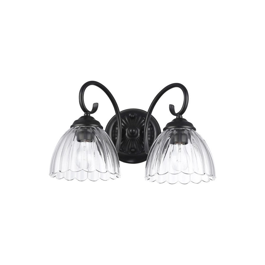 Golden Audra 2-Light Vanity Light, Matte Black/Clear Glass - 6952-BA2BLK-CLR