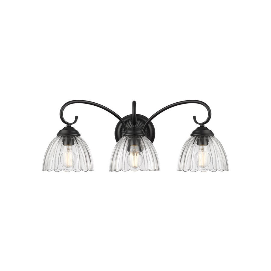 Golden Audra 3-Light Vanity Light, Matte Black/Clear Glass - 6952-BA3BLK-CLR