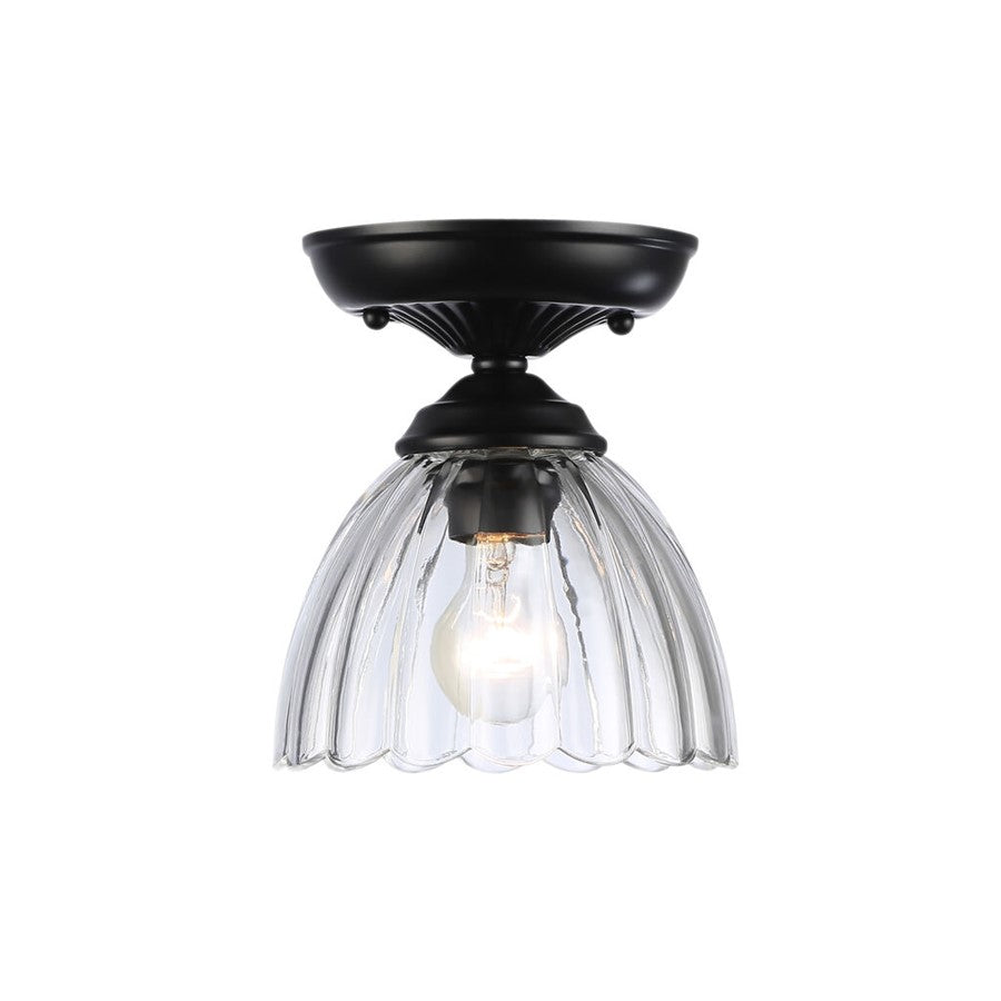 Golden Audra 1-Light 7" Semi-Flush, Matte Black/Clear Glass - 6952-SF7BLK-CLR