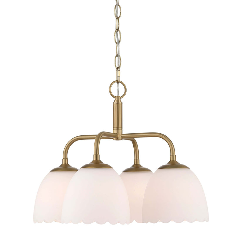Golden Lighting Dorinda 18in 4-Light Pendant | Farmhouse Brushed Champagne Brass and Opal Glass | Kitchen Island & Dining Room | Model 6954-4P BCB-OP