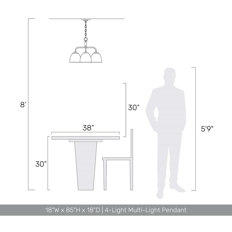 Golden Lighting Dorinda 18in 4-Light Pendant | Farmhouse Brushed Champagne Brass and Opal Glass | Kitchen Island & Dining Room | Model 6954-4P BCB-OP