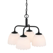 Golden Lighting Dorinda 18in 4-Light Pendant | Country Farmhouse Matte Black and Opal Glass | Kitchen Island & Dining Room | Model 6954-4P BLK-OP