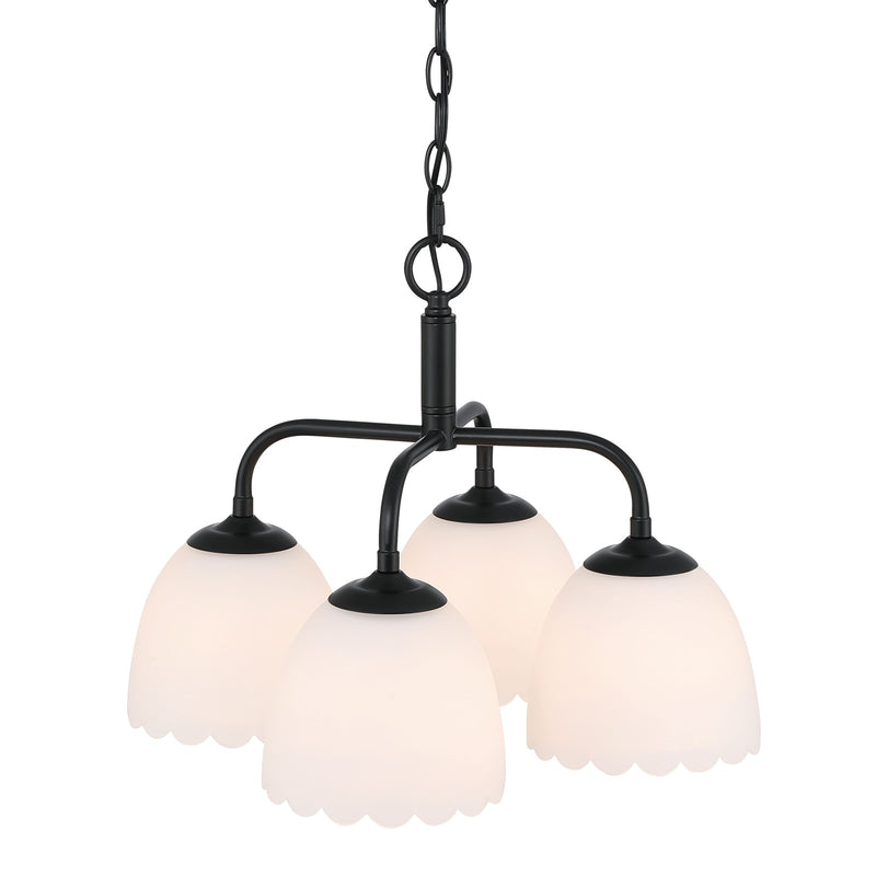 Golden Lighting Dorinda 18in 4-Light Pendant | Country Farmhouse Matte Black and Opal Glass | Kitchen Island & Dining Room | Model 6954-4P BLK-OP