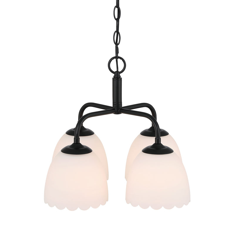 Golden Lighting Dorinda 18in 4-Light Pendant | Country Farmhouse Matte Black and Opal Glass | Kitchen Island & Dining Room | Model 6954-4P BLK-OP