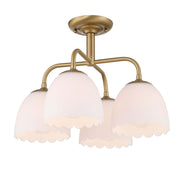 Golden Lighting Dorinda 18in 4-Light Semi-Flush Mount | Farmhouse Brushed Champagne Brass and Opal Glass | Entryway & Bedroom | Model 6954-4SF BCB-OP