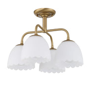 Golden Lighting Dorinda 18in 4-Light Semi-Flush Mount | Farmhouse Brushed Champagne Brass and Opal Glass | Entryway & Bedroom | Model 6954-4SF BCB-OP