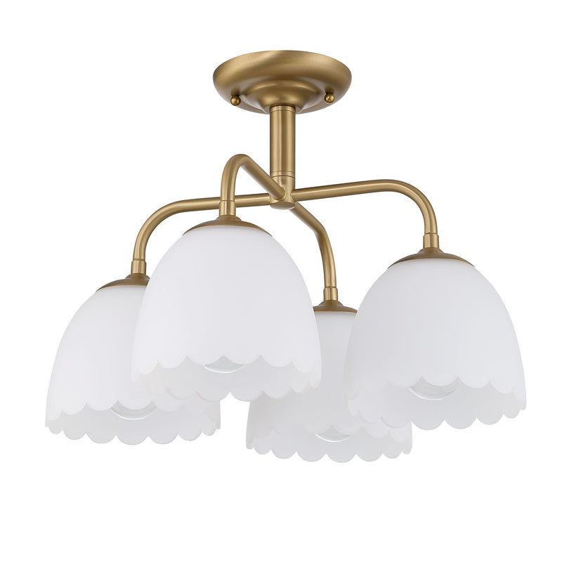 Golden Lighting Dorinda 18in 4-Light Semi-Flush Mount | Farmhouse Brushed Champagne Brass and Opal Glass | Entryway & Bedroom | Model 6954-4SF BCB-OP