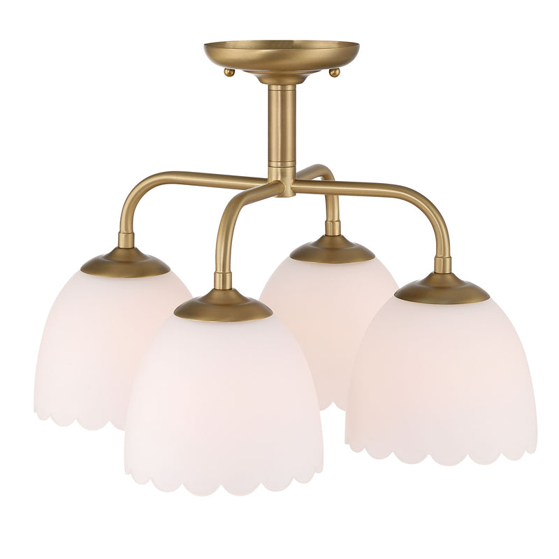 Golden Lighting Dorinda 18in 4-Light Semi-Flush Mount | Farmhouse Brushed Champagne Brass and Opal Glass | Entryway & Bedroom | Model 6954-4SF BCB-OP