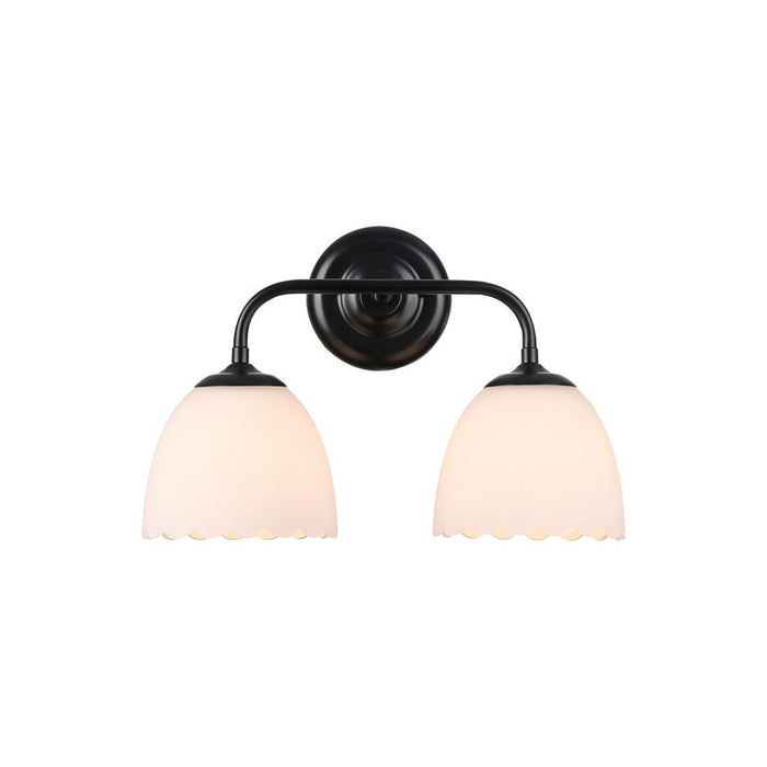 Golden Dorinda 2-Light Vanity Light, Matte Black/Opal Glass - 6954-BA2BLK-OP