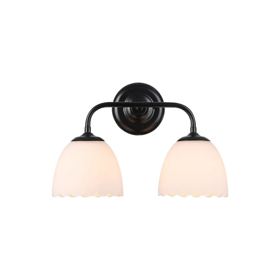 Golden Dorinda 2-Light Vanity Light, Matte Black/Opal Glass - 6954-BA2BLK-OP