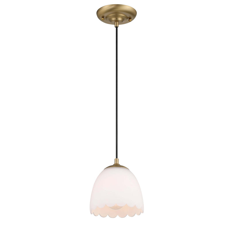 Golden Lighting Dorinda 6.5in 1-Light Pendant | Country Farmhouse Brushed Champagne Brass and Opal Glass | Kitchen Island | Model 6954-M1L BCB-OP