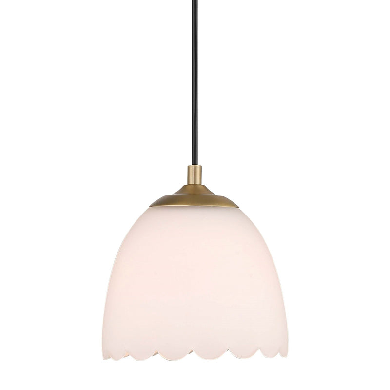 Golden Lighting Dorinda 6.5in 1-Light Pendant | Country Farmhouse Brushed Champagne Brass and Opal Glass | Kitchen Island | Model 6954-M1L BCB-OP