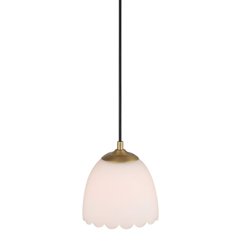 Golden Lighting Dorinda 6.5in 1-Light Pendant | Country Farmhouse Brushed Champagne Brass and Opal Glass | Kitchen Island | Model 6954-M1L BCB-OP