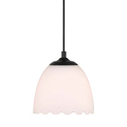 Golden Lighting Dorinda 6in 1-Light Pendant | Country Farmhouse Matte Black and Opal Glass | Kitchen Island & Dining Nook | Model 6954-M1L BLK-OP