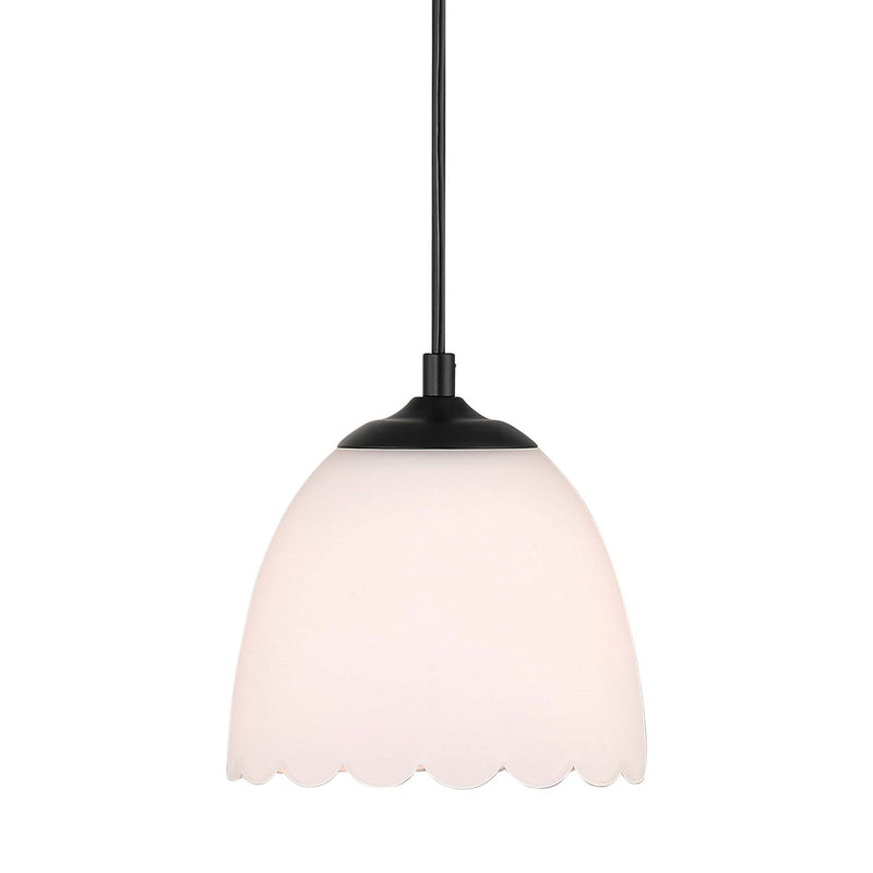 Golden Lighting Dorinda 6in 1-Light Pendant | Country Farmhouse Matte Black and Opal Glass | Kitchen Island & Dining Nook | Model 6954-M1L BLK-OP