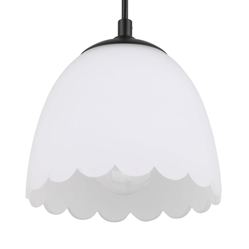 Golden Lighting Dorinda 6in 1-Light Pendant | Country Farmhouse Matte Black and Opal Glass | Kitchen Island & Dining Nook | Model 6954-M1L BLK-OP