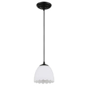 Golden Lighting Dorinda 6in 1-Light Pendant | Country Farmhouse Matte Black and Opal Glass | Kitchen Island & Dining Nook | Model 6954-M1L BLK-OP