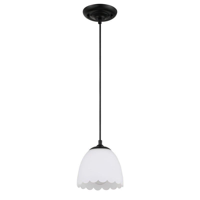 Golden Lighting Dorinda 6in 1-Light Pendant | Country Farmhouse Matte Black and Opal Glass | Kitchen Island & Dining Nook | Model 6954-M1L BLK-OP