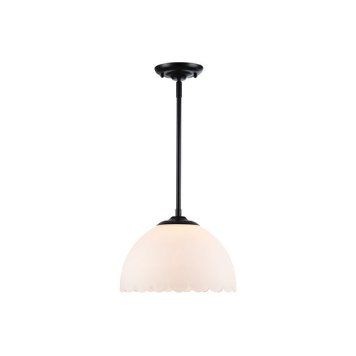 Golden Lighting Dorinda 1-Light Pendant, Matte Black/Opal Glass - 6954-MBLK-OP