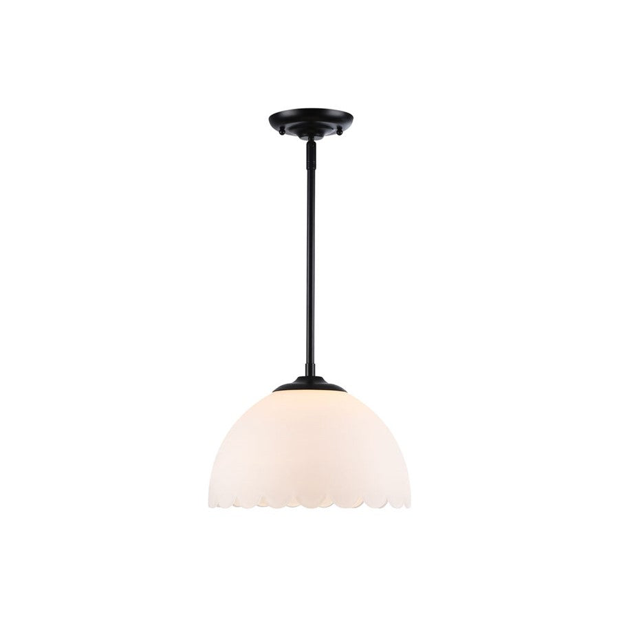 Golden Lighting Dorinda 1-Light Pendant, Matte Black/Opal Glass - 6954-MBLK-OP
