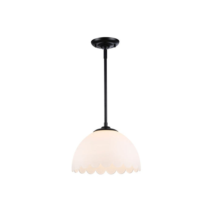 Golden Lighting Dorinda 1-Light Pendant, Matte Black/Opal Glass