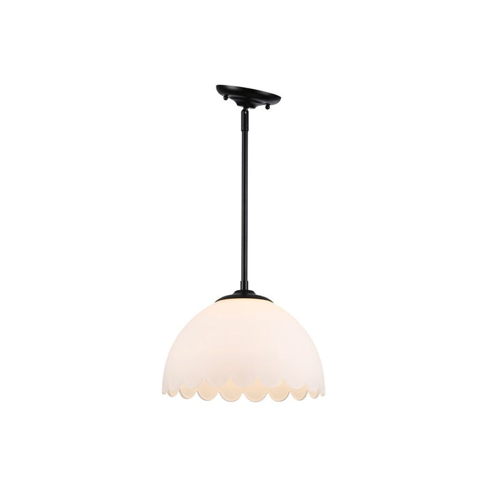 Golden Lighting Dorinda 1-Light Pendant, Matte Black/Opal Glass