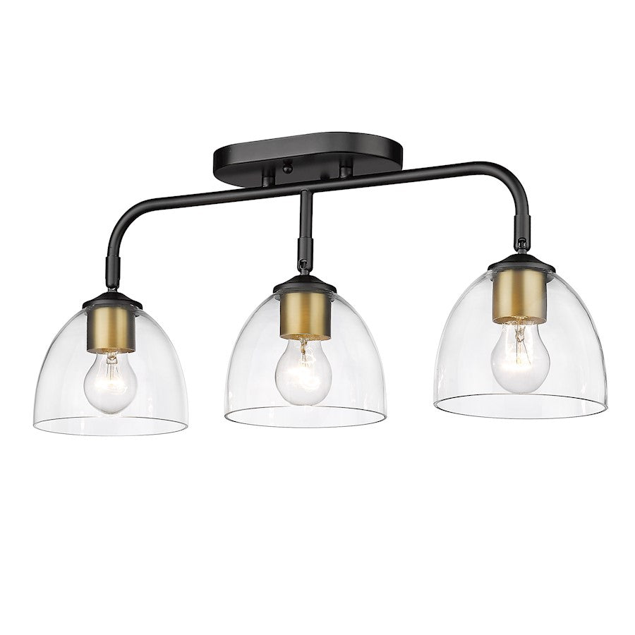 Golden Lighting Roxie 3 Light Semi-Flush, Black/Clear