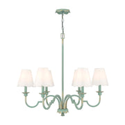 Golden Lighting Cheshire 31in 6-Light Chandelier | Traditional Antique Teal and White Rayon Fabric | Dining Room & Foyer | Model 7008-6 TEAL-WY