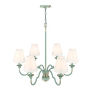Golden Lighting Cheshire 31in 6-Light Chandelier | Traditional Antique Teal and White Rayon Fabric | Dining Room & Foyer | Model 7008-6 TEAL-WY