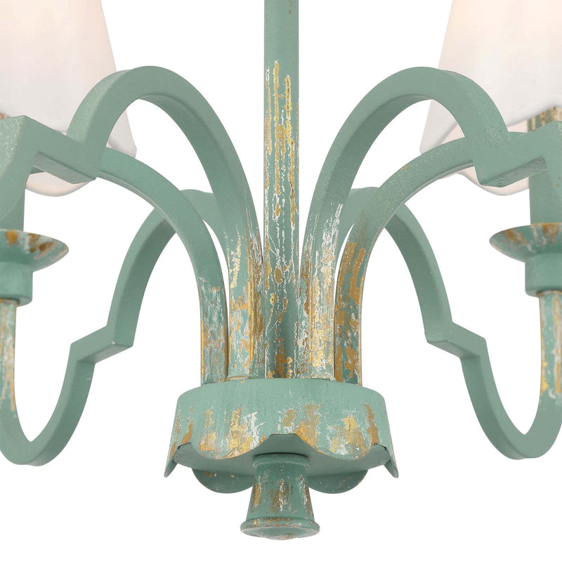 Golden Lighting Cheshire 31in 6-Light Chandelier | Traditional Antique Teal and White Rayon Fabric | Dining Room & Foyer | Model 7008-6 TEAL-WY