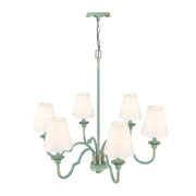 Golden Lighting Cheshire 31in 6-Light Chandelier | Traditional Antique Teal and White Rayon Fabric | Dining Room & Foyer | Model 7008-6 TEAL-WY