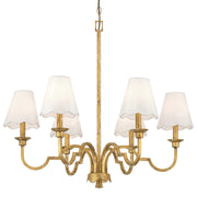 Golden Lighting Cheshire 31in 6-Light Chandelier | Traditional Vintage Gold and White Rayon Fabric | Dining Room & Foyer | Model 7008-6 VG-WY