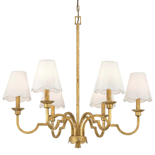 Golden Lighting Cheshire 31in 6-Light Chandelier | Traditional Vintage Gold and White Rayon Fabric | Dining Room & Foyer | Model 7008-6 VG-WY