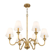 Golden Lighting Cheshire 31in 6-Light Chandelier | Traditional Vintage Gold and White Rayon Fabric | Dining Room & Foyer | Model 7008-6 VG-WY
