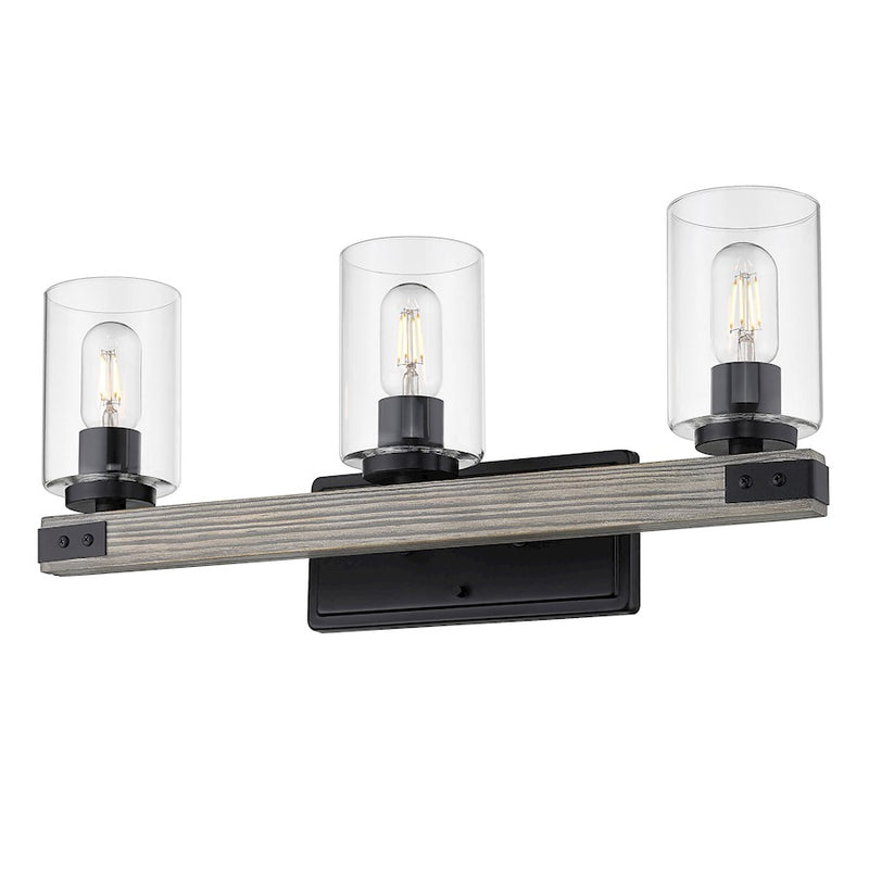 Golden Lighting Lowell 3 Light Bath Fixture, Black/Clear Glass