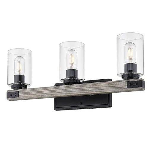 Golden Lighting Lowell 3 Light Bath Fixture, Black/Clear Glass