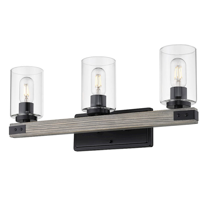 Golden Lighting Lowell 3 Light Bath Fixture, Black/Clear Glass