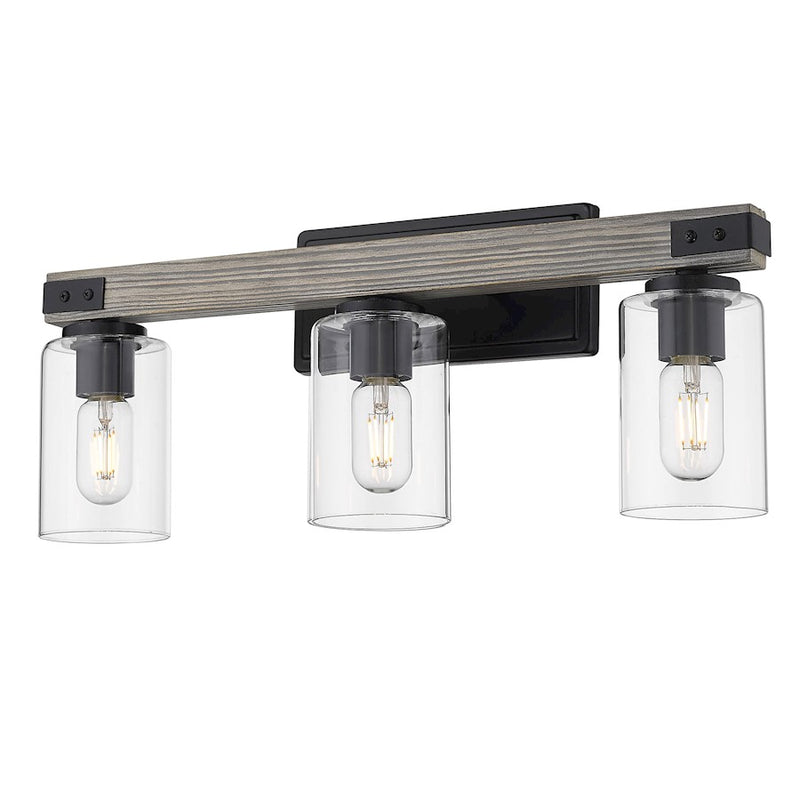Golden Lighting Lowell 3 Light Bath Fixture, Black/Clear Glass
