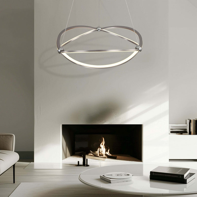 Golden Lighting Spirale 24in Integrated LED Chandelier | Modern Satin Nickel Aluminum and Steel | Dining Room & Foyer | Model 7916-24 SNC
