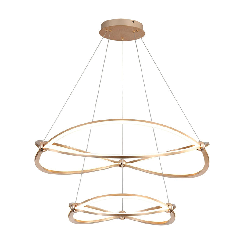 Golden Lighting Spirale 32in 2-Tier Integrated LED Chandelier | Modern Anodized Gold Aluminum and Steel | Dining Room & Foyer | Model 7916-32-19 AGL