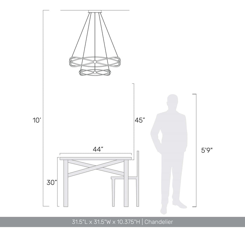 Golden Lighting Spirale 32in 2-Tier Integrated LED Chandelier | Modern Anodized Gold Aluminum and Steel | Dining Room & Foyer | Model 7916-32-19 AGL