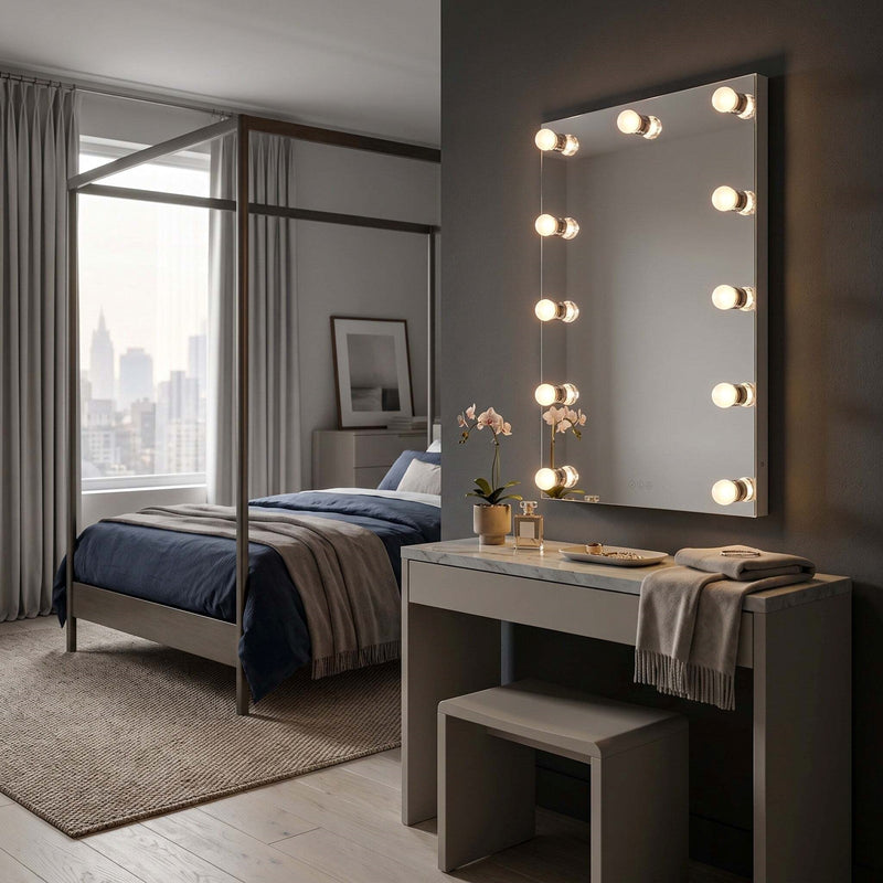 Golden Lighting StarLight 24in Lighted Vanity Mirror | Modern Matte White Steel and Clear Acrylic Globe | Bathroom & Dressing | Model 8195-24M WHT-A