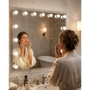 Golden Lighting StarLight 24in Lighted Vanity Mirror | Modern Matte White Steel and Clear Acrylic Globe | Bathroom & Dressing | Model 8195-24M WHT-A