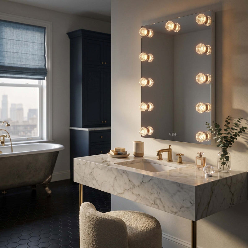 Golden Lighting StarLight 24in LED Lighted Mirror | Modern Matte White Steel | Bathroom & Vanity | 24 x 36 in, Wall Mount | Model 8195-24M WHT-B