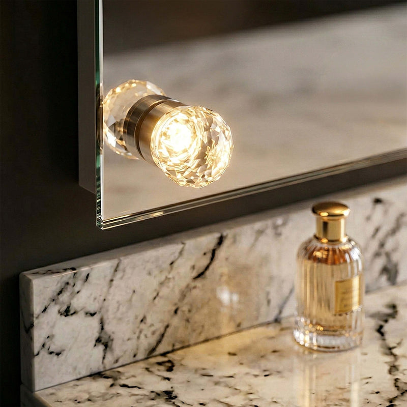 Golden Lighting Starlight 24in LED Lighted Mirror | Modern Matte White and Cut Crystal | Bathroom & Dressing Room Vanity | Model 8195-24M WHT-C